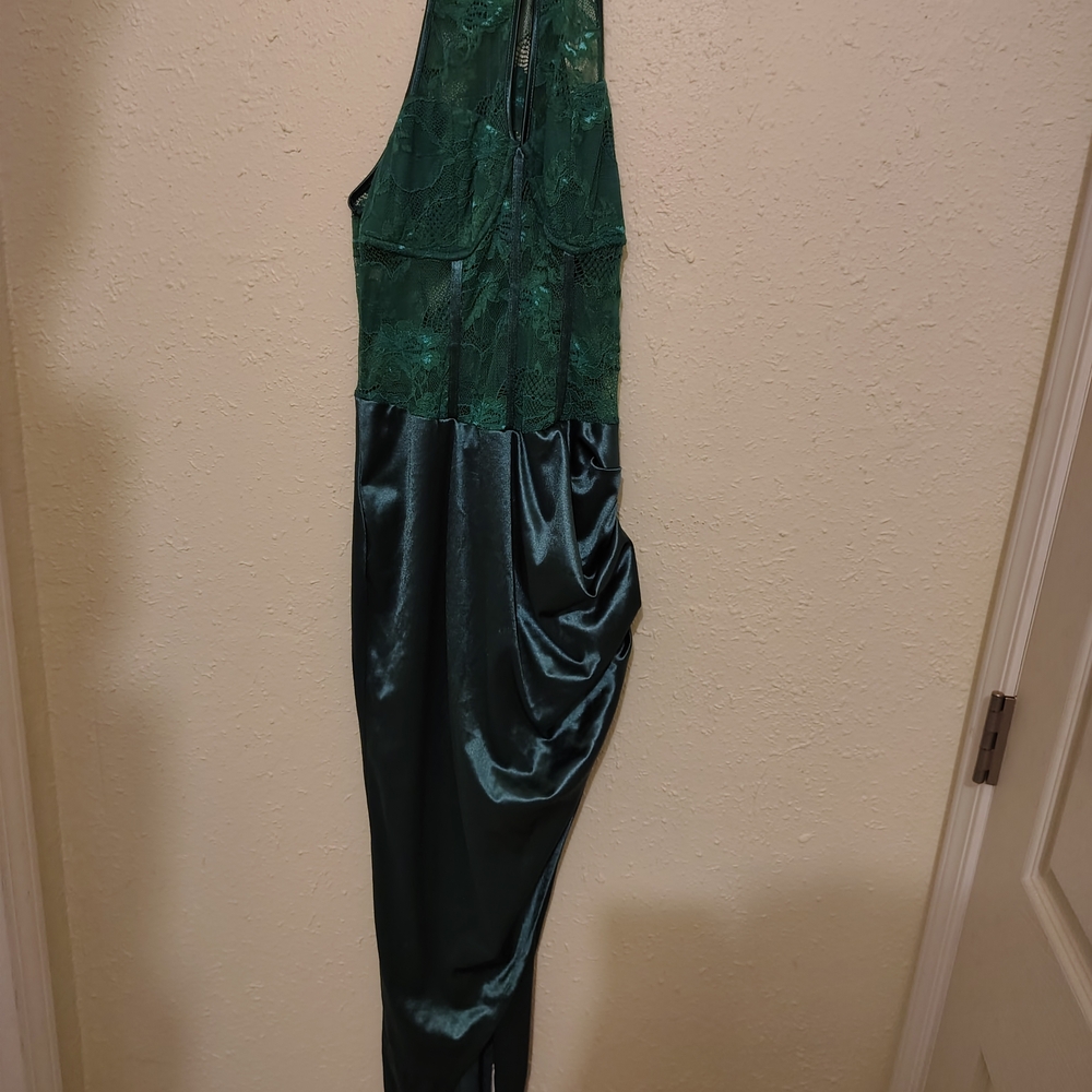 SHEIN Green Lace and Satin Midi Dress